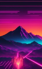 Fototapeta premium Digital Artistry: Mesmerizing Sunset in a Neon Grid Cityscape