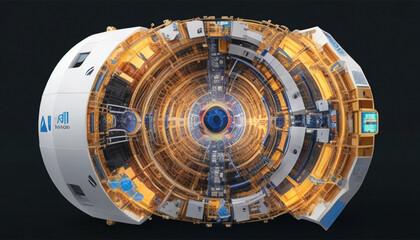 A graphic representation of the hadron collider. AI generativ - obrazy, fototapety, plakaty