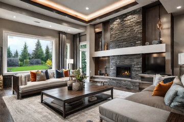 modern living room living room with fireplace
living room interior - obrazy, fototapety, plakaty