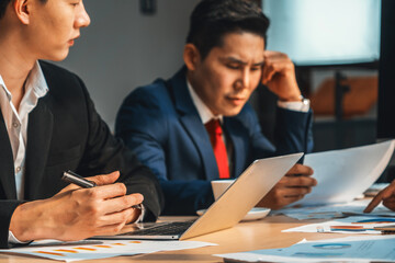 Unhappy business people dispute work problem at office . Business bankrupt failure and loss concept . Jivy