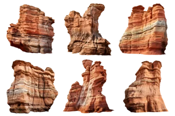 Fotobehang sandstone rock formation set isolated on transparent background - landscape design elements PNG cutout collection © sam