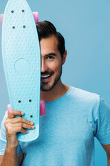 Summer man guy space lifestyle skater copy portrait studio hipster skateboard sport skate