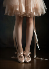 ballerina's legs in satin pink pointe shoes, bride in shoes, footwear, festive outfit, clothes, fitting, fashion, beauty, women's accessories, style, shopping, delicate beige colors, person
