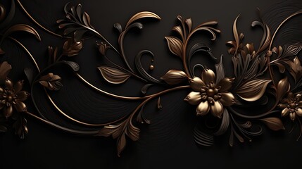 Luxuriant blossoms design with a hint of gold on a black background