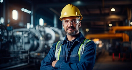 Fototapeta na wymiar Portrait of a caucasian male engineer working in a factory