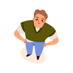 Surprised amazed man looking up, top down view. Happy excited curious guy face, wondering, staring, waiting in amazement, shock emotions. Flat vector illustration isolated on white background