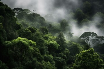 clouds in a lush forest. Generative AI