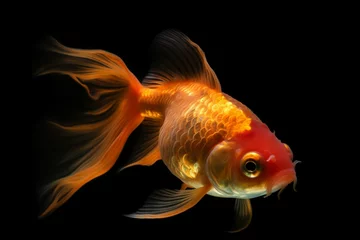 Fotobehang An artwork depicting a goldfish swimming in a large expanse of water. Generative AI © Rowen