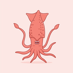 Cute squid cartoon illustration, Cute Sea Animal Cartoon