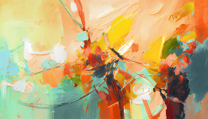 Abstract oil painting, colorful vibrant color brush strokes background, wallpaper, paint texture,...