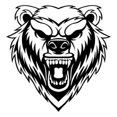 Bear Vector. Black And White Grizzly Bear Logo Design Vector Template