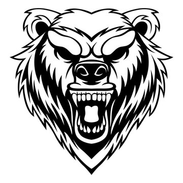 Bear Vector. Black And White Grizzly Bear Logo Design Vector Template