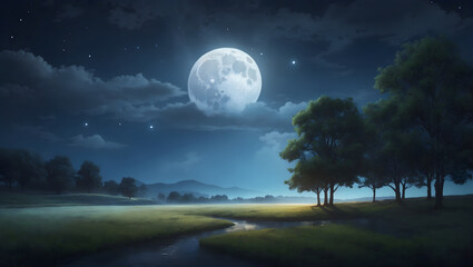 Fototapeta na wymiar A peaceful full moon night