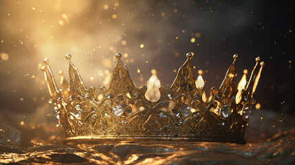 Fototapeta na wymiar Golden crown sparkles closeup