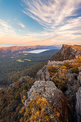 Stunning Grampians National Park mountains with lake Bellfield viewed from Pinnacle lookout at...