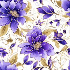 Seamless watercolor decorative flowers pattern, ai generative background