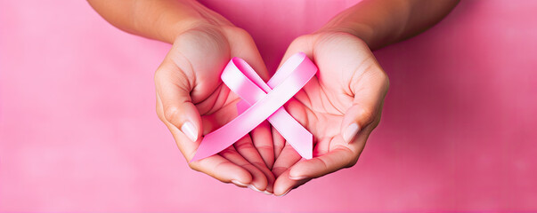 Doctor holding cancer ribon. Pink ribon breast symbol.