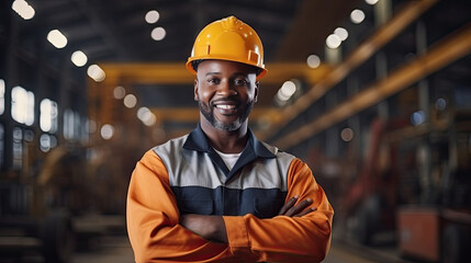 Portrait of a black male engineer working in a factory