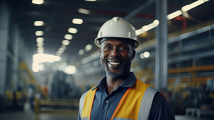 Portrait of a black male engineer working in a factory