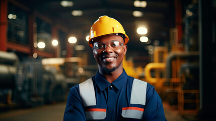 Obraz premium Portrait of a black male engineer working in a factory