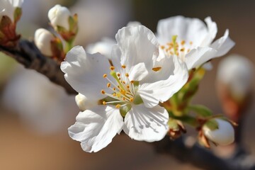 Fototapeta na wymiar close-up of almond tree blossom. Generative AI
