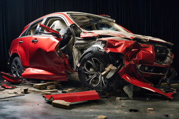 Photo of a completely wrecked car after a severe accident