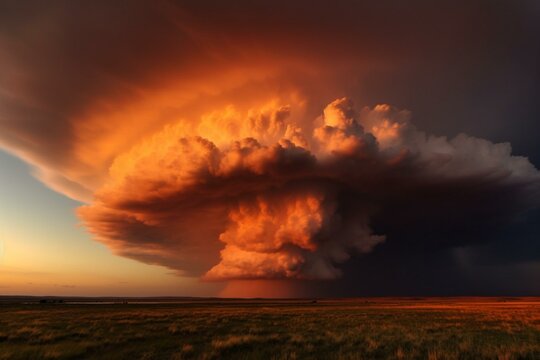 Incredible storm cloud during sunset. Generative AI