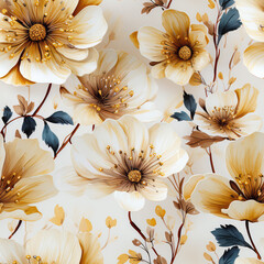 Seamless watercolor decorative flowers pattern, ai generative background