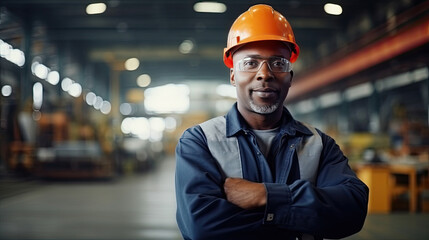 Portrait of a black male engineer working in a factory
