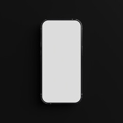 Top view of smartphone with blank white screen and on black background