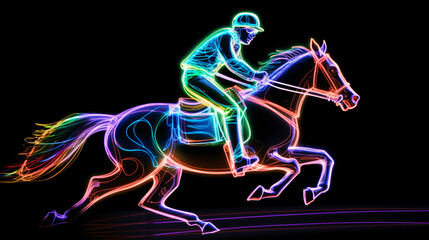 Fototapeta na wymiar Horse jockey racing neon