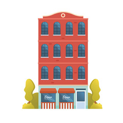 Vector illustration of townhouse and store buildings flat and front view isolated on white background for your design