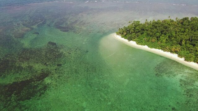 4K Drone Flyover Scenic Coral Reef Sea Off Caribbean Beach In Costa Rica