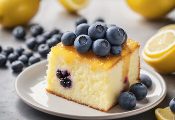 Delicious Homemade Lemon Cake with Blueberries Close Up