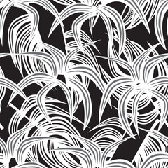 Monochrome Tropical Leaf Seamless Pattern Design