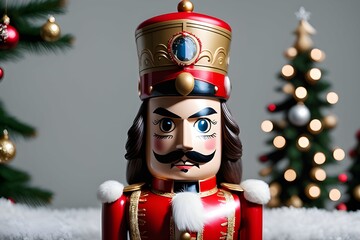 Nutcracker doll with serious expression, Generative Ai
