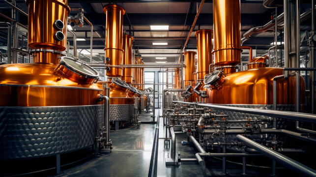 Modern cooper tanks at a whiskey distillery