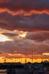 Fototapeta premium Twilight over the city. Dramatic evening sky over the city.