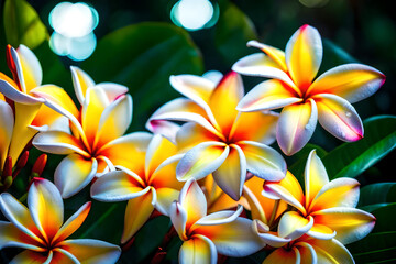 Frangipani flowers Bokeh light nature background