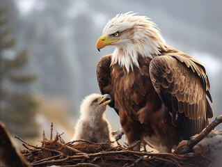 eagle on the nest with its chick.