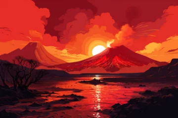 Crédence de cuisine en verre imprimé Rouge active volcano landscape vector illustration