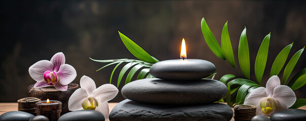 Massages stones and candles. Spa relaxation concept.