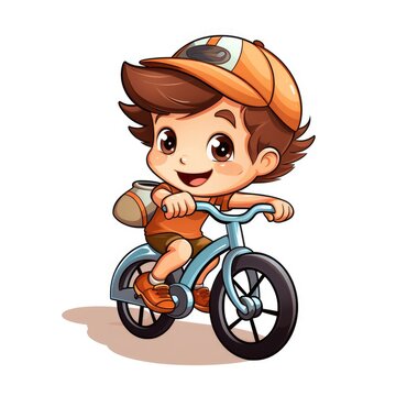 a cartoon illustration cool little boy playing on a bicycle