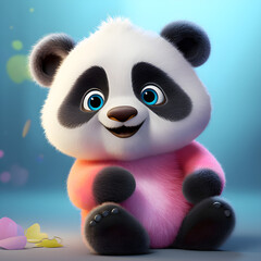 Cute panda portrait pink chubby 3d render