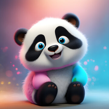 Cute big eyes panda portrait colorful chubby 3d render