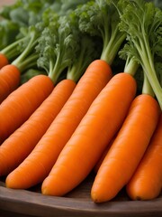 fresh carrots on a wooden table