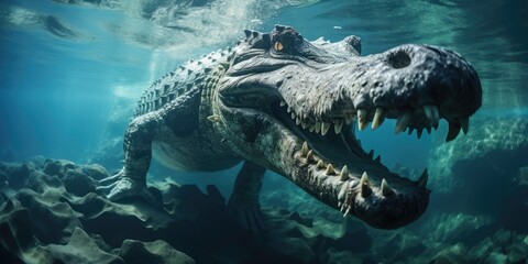a image great crocodile underwater, AI Generative
