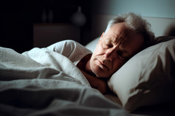 Senior schlafend im Bett - obrazy, fototapety, plakaty