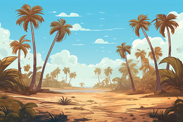 vector illustration of a view of a coconut tree in the desert