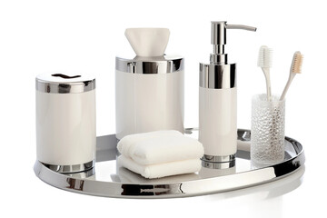 Modern Bathroom Accessories Set Isolated on Transparent Background